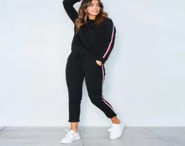 Set da 2 pezzi Women Casual Kpop Striped Striped Pants Cotton Workout Suit Ladies Female Trackuit Set da due pezzi Streetwear2501328851