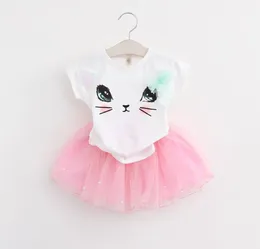 Summer Girls Clothing Sets Kid Clothes Cartoon Cat Children Toddler Tops Tshirts Tutu Skirt Casual Dress3666306