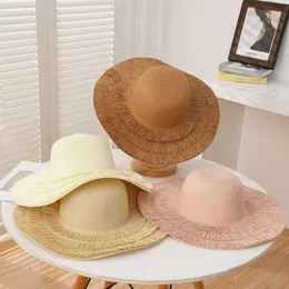 Wide Brim Hats Instagram net red new double furred spring and summer female sun protection straw hat travel outdoor visor hat fashion fisherman hat