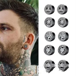 Mens Viking Black Stud Earrings Men's Hip-Hop och Norse Valknut Cool Punk Stainless Steel Norse Viking Set Male örhängen