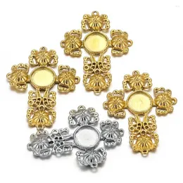 Charms 2pcs Stainless Steel Gold-plated Cross Flower Plate Pendants For DIY Necklace Earrings Parts Jewelry Making Supplies Wholesale