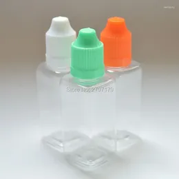 زجاجات التخزين 20pcs زجاجة مربعة مربعة فارغة 30 مل من زجاجة بلاستيكية شفافة مع غطاء مقاوم للطفل لسيارة سائل E