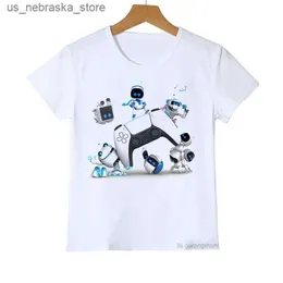 T-shirts Fun Boy Boy T-shirt Astros Playroom Cartoon Impred Childrens T-shirt Summer Casual Boy Roupas Camiseta Childrens T-shirt Top de manga curta Q240418