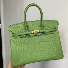 Designer BK25 Acqua Domestica tinta tinta Matt Crocodile Pinza da donna Borsa a mano cucire a mano Avocado Bage4KU Green