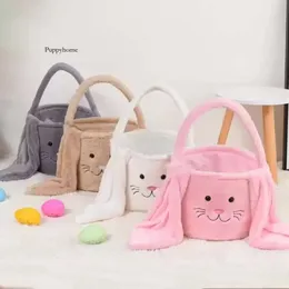 Oster Kaninchenkorb Lange Ohren Plüsch Ostern Eier Eimer Bunny Smile Face Candy Geschenktasche Festival Party Handtasche für Kinder 0418