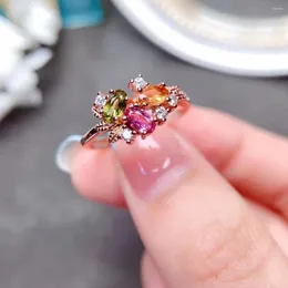 Pierścienie klastra meibapj naturalny turmalin kolorowy kamienny modny pierścień kwiatowy dla kobiet prawdziwy 925 Srebrny srebrny biżuteria ślubna