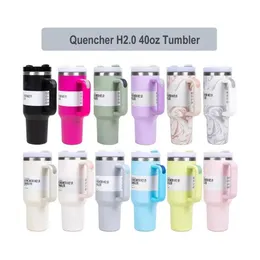 Rose Quartz Polar Swirl Pink Parade 40oz H2.0 Stainless Steel Tumblers Cups with handle Lid And Straw Pool Citron Travel Car Mugs Water Bottles 0418