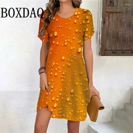Casual Dresses Summer Women's Fashion Water Drop 3D Printing Dress Raindrop Pattern Women Short Sleeve Loose Plus Size 6XL