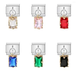 Link Bracelets Square Crystal Italian Stainless Steel Single DIY 9mm Combination Charm Bracelet Sugar Colored Pendant