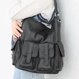 TOTES Kadınlar Çok Cep Tote Çantalar 2024 Retro Punk Stil Altında Omuz Çantası Kadın Gerçek Deri Crossobody Hobos Bolso Mujer