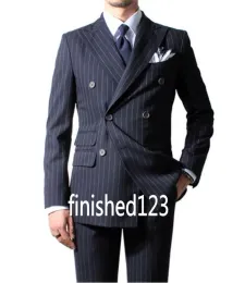 Tuxedos Design clássico Groom noivo Tuxedos Groomsmen Dobrobrobrested Navy Blue Peak Lappel Best Man Suit de casamento Men's Blazer Suits (jaqueta+calça