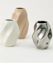 Vases 2024 Modern Wabi-sabi Silver-plated Ceramic Vase Ornaments Nordic Creative Design Living Room Home Decoration Furnishings