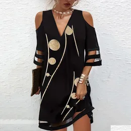 Grundläggande casual klänningar designer klänning kvinnor vestido de mujer naturlig v hals sommar mössa ärm flora tryckt kort lyxbadrock Dr dhgrw