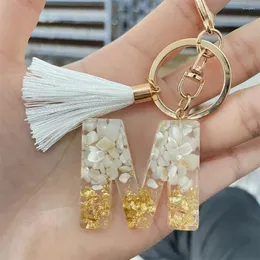 Keychains White Tassel Sparkling Letter Keychain Crystal Epoxy Fashion 26 English Alphabet Pendant Charms Small Gift For Couple Bag