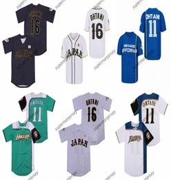 Мужчины Япония Hokkaido Nippon Ham Fighters #16 Shohei Ohtani #11 Бейсбол Джерси сшита белый черный зеленый