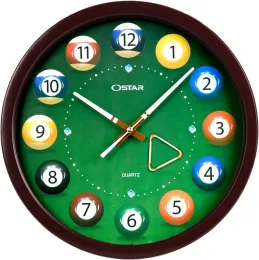 Clocks Big Large Billiard Pool Ball Wall Clock, Battery Operated, Cue Hand, Non Ticking Quality Quartz, 14" Snooker Game