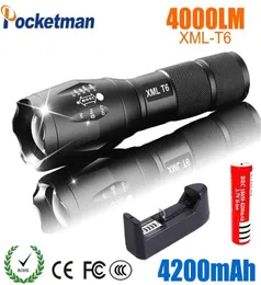 مشاعل المصابيح الضوئية 2021 LED 18650 Torch Torch مقاوم للماء T6 4000LM 5 MODE Light for 3x أو 3 7V Battery1294O4263515