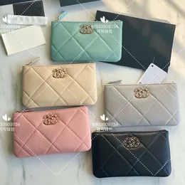 19Bag Daling Grid Sheepskin Zero Wallet Echtes Leder Damen Reißverschluss Handtasche Kartenbeutel Kleine duftende Windmünzen großer Geldclip