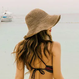 Girl Raffia Sun Hat Wide Brim Floppy Summer Hats for Women Beach Panama Straw Dome Bucket Hat Femme Shade Hat 240323