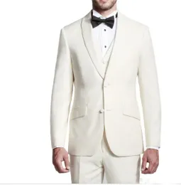 Tuxedos maßgeschneiderte bräutigam tuxedos 2016 Elfenbein Groomsmen Schal Revers Bester Mannanzug/Bräutigam/Hochzeit/Prom/Abendessen (Jacke+Hose+Tie+VE