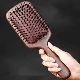 Natural Sandalwood Air Cushion Massage Comb Anti-Statisk huvudhalbotten Skrapande slät hårborste för alla hårstylingverktyg 240407