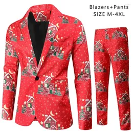 Men's Suits Boutique S-4XL (suit Trousers) Casual And Comfortable Christmas Fashion 3D Printing Tree 2-piece Set