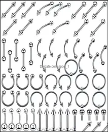 Jewelrystainless Steel Set Tongue Rings Body Piercing Eyebrow Belly Nose Nail Jewelry Aessories 120 Mixes Whole Drop Delivery 2606746