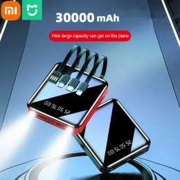 Produkter Xiaomi Mijia 30000MAH Power Bank Mirror Digital Display Byggd kabel Power Bank Compact Portable Mobile Telefontillbehör