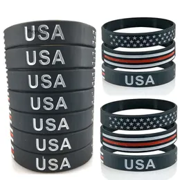 لوازم الحفلات الاحتفالية الأخرى USA Blue Blue Line Bracelets American Flag Bracelets Silicone Wristband 0418