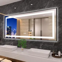 Зеркала 72 "x 32" Светодиодное зеркало в ванной комнате, передний свет и подсветка, беспрепятственный, гибкий, антифог, разбитый, 3 цвета, двойной светодиод