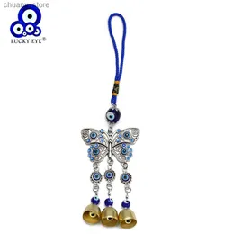 مفاتيح حبلات Lucky Eye Lucky Blue Turkish Evil Eye Bead Bead Bead Butterfly Bendant Wall Hanging Wind Chimes chice chain keyring للنساء الرجال Be208 Y240417