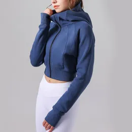 Ll yoga full-zip beskuren hoodie skjorta korta tröjor överdimensionerade spårjackor andningsbara varma mysiga rockar höst/vinter tjock kvinnor fitness jogger sweattops