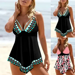 Bikini elástico de alta alta altura com ramo de salgueiro Imprimir duas peças Sexy Off ombro feminino praia Swimsuit S6xl 240416