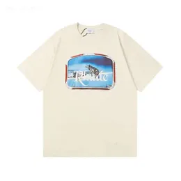남성 T 셔츠 Rhude 셔츠 Tshit 편지 편지 인쇄 T 셔츠 커플 Tshirt 면적 느슨한 여름 셔츠 넓은 여름 셔츠 넓은 스타일 옵션 Tshirts 미국 크기 S-XXXL 9015