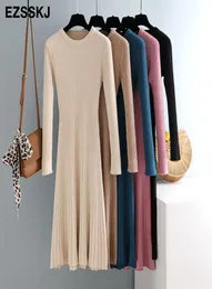 Элегантное длинное рукав OL Oneck Long Sweater Платье Женщины Толкое трикотаж Осенний Зимний платье Женское тонкое базовое платье.