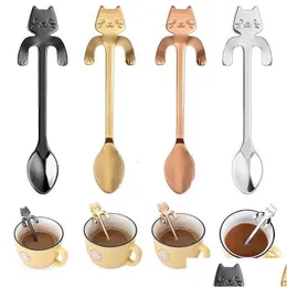 Kaffeeschaufeln Edelstahllöffel schöne süße katze geformte Teelöffel Dessert Snack Scoop Eis -Mini -Löffel Tischgeschirr Küche Werkzeug Dhrna