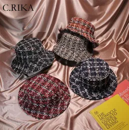 Autumn Winter Women Tweed Hats Cappelli per cappelli per secchio Chic Plaid 5 Colori Fisherman Panama Cappello a cavallo a maglia T2001168009103