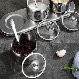 Stainless Steel Coffee Sugar Bowl Sugar Pot with Spoon Cup Cover Condiment Pot Spice Container Canister Home Kitchen Favors