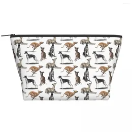 Kosmetiktüten Custom The Whippet Toiletry Bag für Frauen Greyhound -Schwanzhund Hund Make -up Organizer Lady Beauty Storage Dopp Kit Box