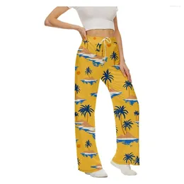 여성용 바지 봄 여름 여름 코코넛 나무 스트리트웨어 여성 요가 해변 캐주얼 한 느슨한 스타일 바지 패션 Y2K 소프트 팬탈 론