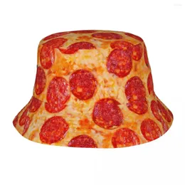 Berets pepperoni pizza wiadra hat pyszne jedzenie hawajskie czapki rybaków dla unisex modne plażę podróżne hats osobowość graficzna czapka graficzna