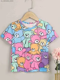 T-Shirts Vorschule New Cartoon Bear Allover 3D Printed Jungen und Mädchen kurzärmelig T-Shirt Childrens Summer Fashion Top Kleidung Q240419