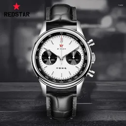 Wristwatches RED STAR Men's Vintage Panda Mechanical Chronograph 1963 Movt Luminous Man Military Wrist Watches With Swanneck RedStar