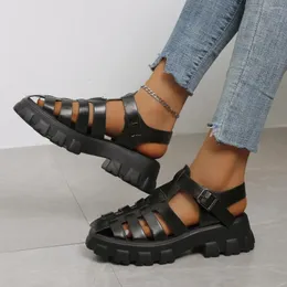 Sandálias abertas do dedo do pé feminino de verão feminina respirável mulher confortável cunha fivela calçada sapatos de calçados