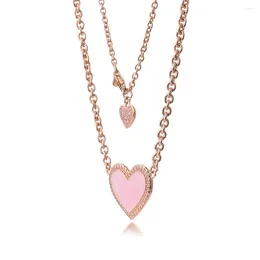 Pendants 2024 Valentine's Day Pink Swirl Heart Collier Necklace & Pendant 925 Sterling Silver Jewelry For Woman Elegant Fashion