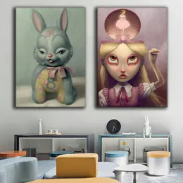 Mark Ryden Wall Art Cartoon Canvas Prints Surrealism Art Girl and Rabbit Oil Målning Vintage Affisch Pop Art Cartoon Wall Pictures For Living Room Kidsroom Decor