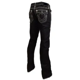 Jeans masculinos Man Pants Designer Black Skinny Stickers Lue Lavagem Motocicleta Reduz Reding Religiões True Religions Men 84