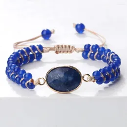 Strand Natural Blue Lapis Lazuli Stone Armband 4mm pärlor flätade handgjorda vänskapsarmband bohemiska smycken charm Warp Bangle