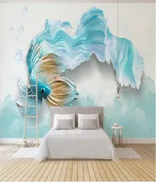 niestandardowy rozmiar 3d Po Tapeta salon Mural Abstract Blue Peacock Fish 3D Picture Sofa