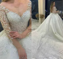 Işıltılı kristal gelinlik v yaka uzun kollu 2023 vestido de noiva up pageant boncuk gelin elbiseleri özel yapım robe de mariee